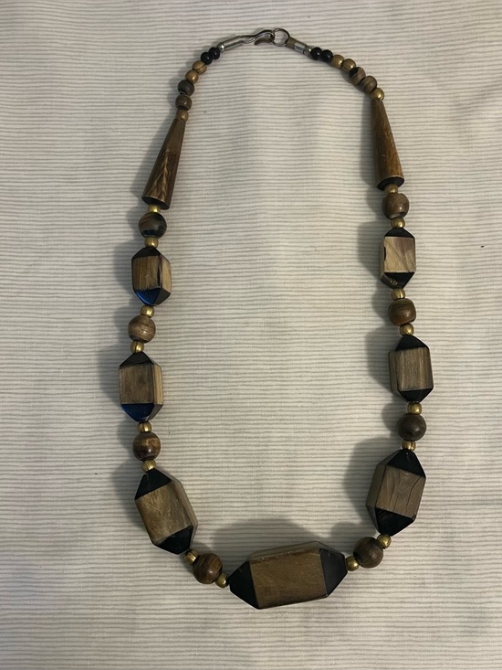 Jewelry - Handcrafted Chunky Brown and Black Wooden Beaded Necklace small spacer beads.